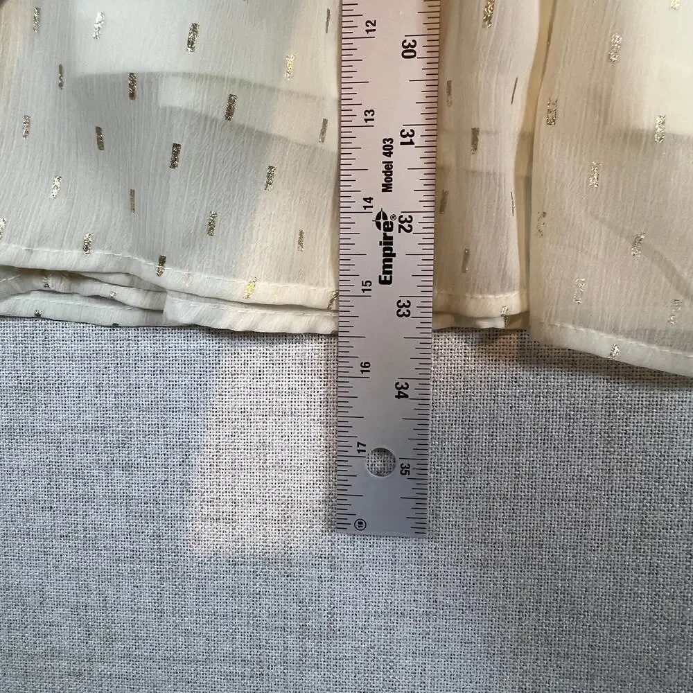 Sweet Wanderer Boho Midi Dress Cream Ruffle Sleeve Tie Waist Gold Size L - Picture 7 of 8